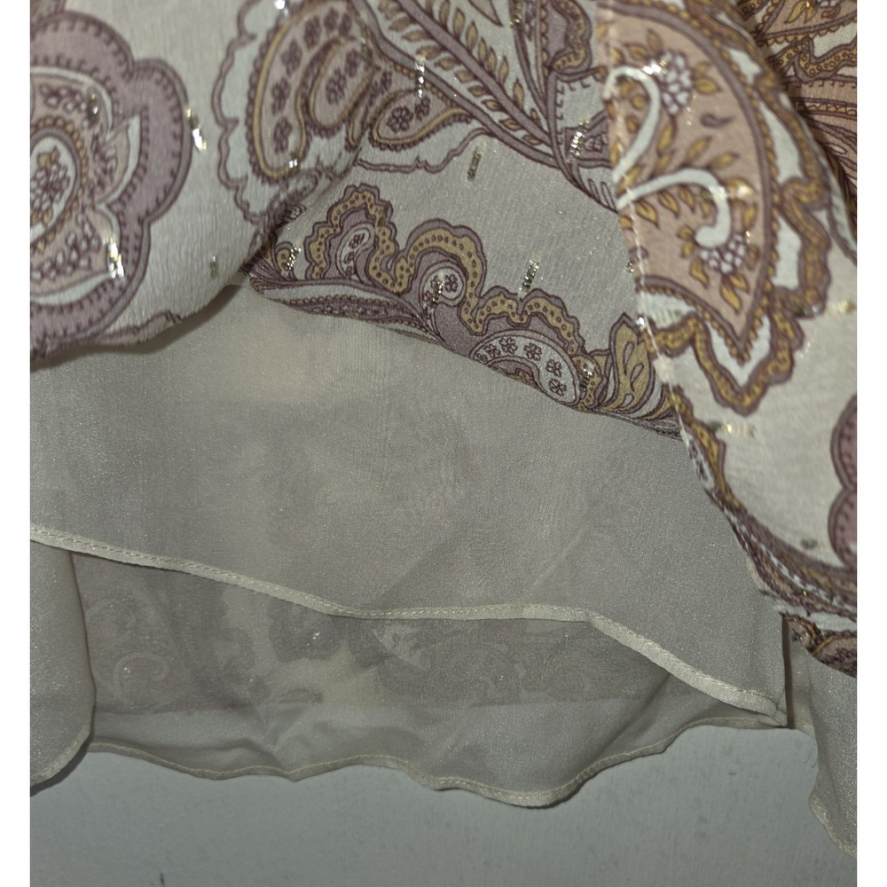 NWT Intermix Carolina Silk Chiffon Ruffle Blouse Paisley Gold Metallic Thread. S - Picture 7 of 8